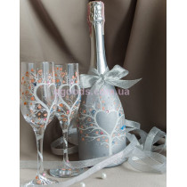 Роспись свадебных бокалов и бутылки шампанского "Дерево любви"