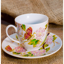 Керамическая чашка с блюдцем "Цветущая вишня"