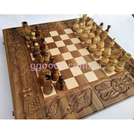 Шахматы-нарды деревянные ручной работы Рыцарский поединок 