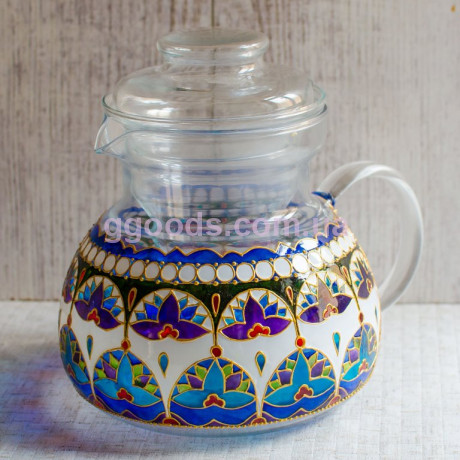 Чайник стеклянный для чая с росписью Ирис 1.5 л