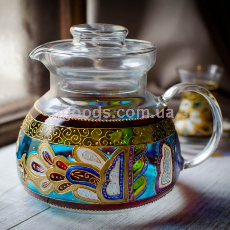 Чайник стеклянный для чая с росписью ручной работы Сказка