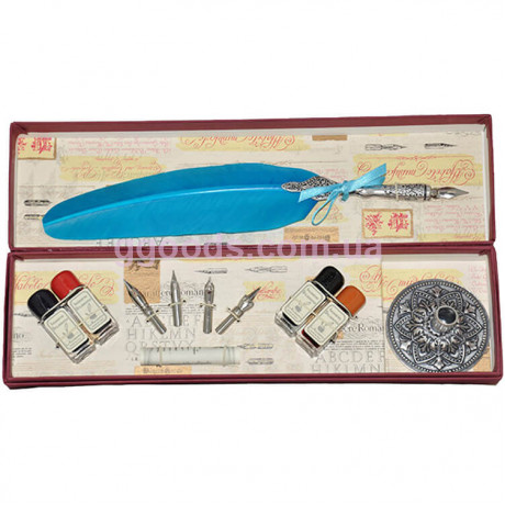 Письменный набор перьевая ручка со сменными перьями, подставкой и чернилами бирюзовый La Kaligrafica