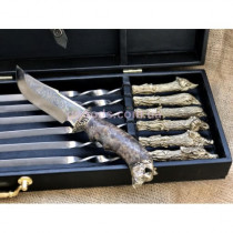 Набор шампуров Охотничьи трофеи с ножом в кейсе
