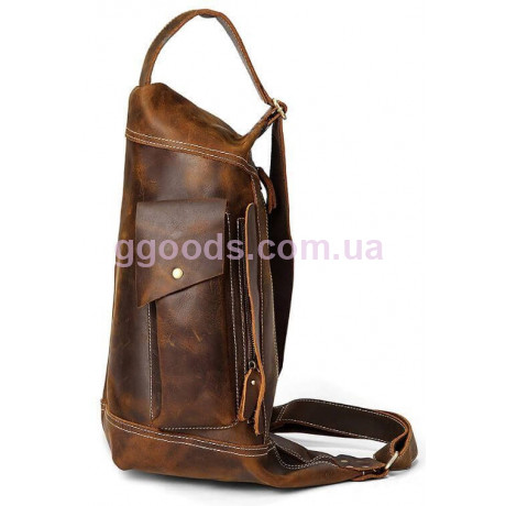 Мужской рюкзак через плечо кожаный винтажный коричневый