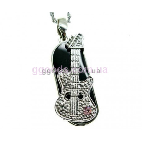 Флешка Гитара металлическая розовый камень