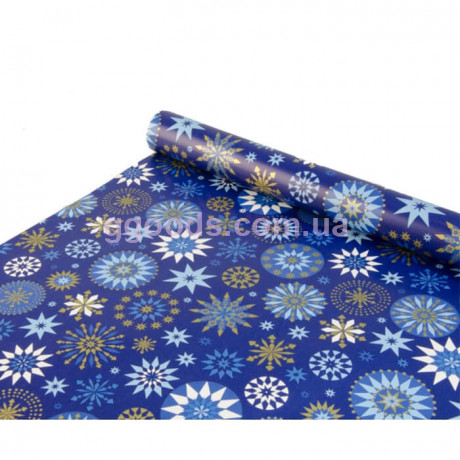 Упаковочная бумага новогодняя Снежинки на синем