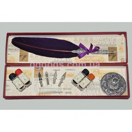 Перо со сменными перьями, подставкой и чернилами фиолетовое La Kaligrafica