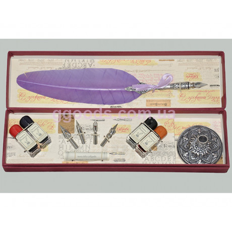 Письменный набор перьевая ручка со сменными перьями, подставкой и чернилами сиреневый La Kaligrafica 7622