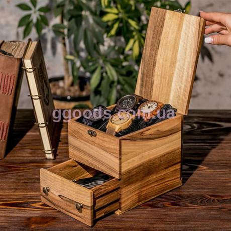 Коробочка для часов и аксессуаров с деревянной крышкой 4 с ящиком EB-2.5