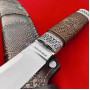 Нож из стали M390, серебро, рубин, резная рукоять из дерева "Норвег"