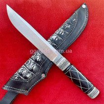 Нож Норвег из стали M390 серебро, рубин, дерево