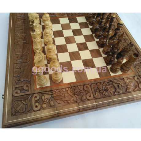 Шахматы-нарды ручной работы из дерева Бой за корону