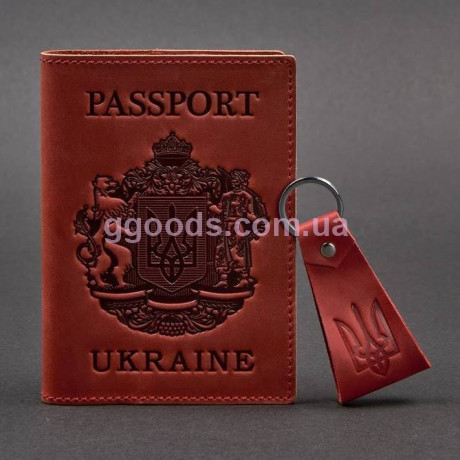 Набор подарочный с трезубом кожаная обложка на паспорт и брелок