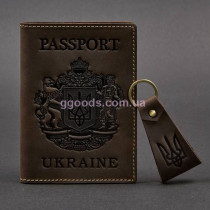 Набор обложка на паспорт и брелок темно-коричневый