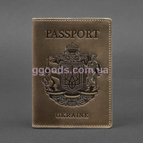 Кожаная обложка для паспорта с гербом Украины коричневая орех