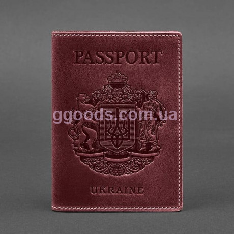 Кожаная обложка для паспорта с гербом Украины бордовая