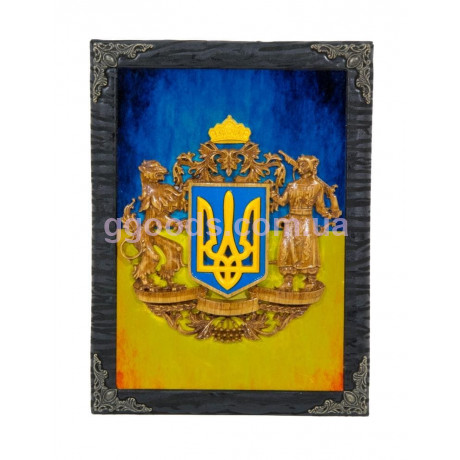 Плакетка з символікою України сіро-чорна шкіра, дерево