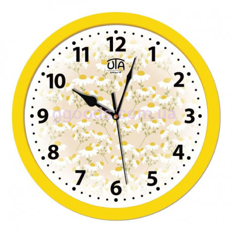 Настінний годинник безшумний зі склом білий жовтий Квіти на кухню