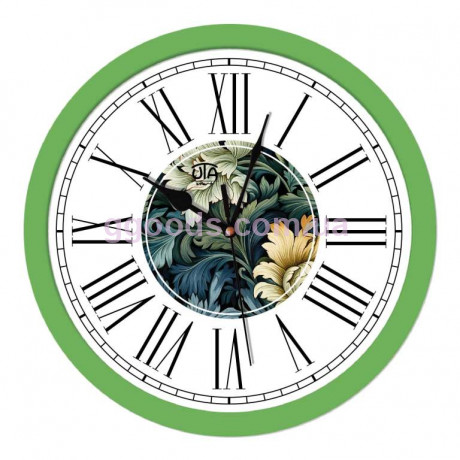 Настінний годинник безшумний зі склом Квіти зелений