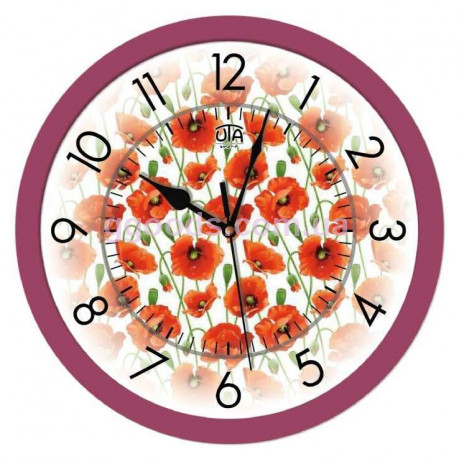 Часы настенные бесшумные с защитным стеклом круглые Маки розовые