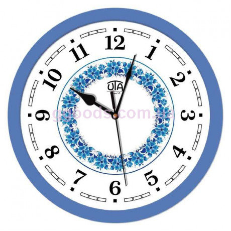 Настенные часы бесшумные со стеклом круглые Веночек голубые