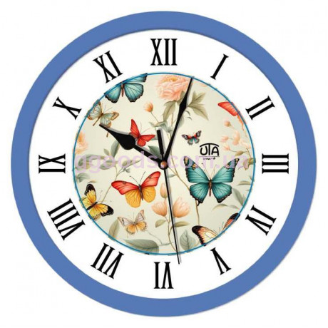 Настенные часы бесшумные со стеклом круглые Бабочки белые голубые
